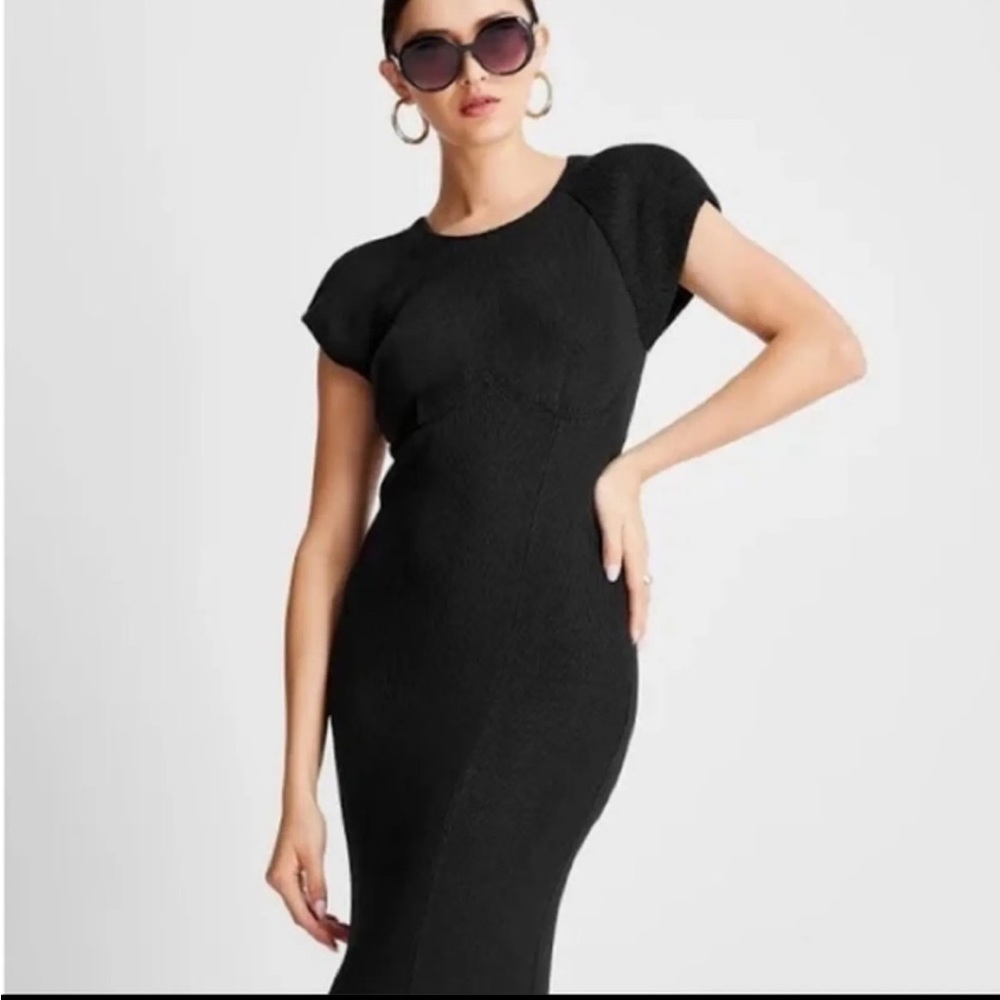Future collective ribbed padded shoulder dress